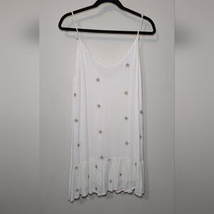 Pants Store White Mini Dress with Gold Star Accents Spaghetti Strap Size Medium
